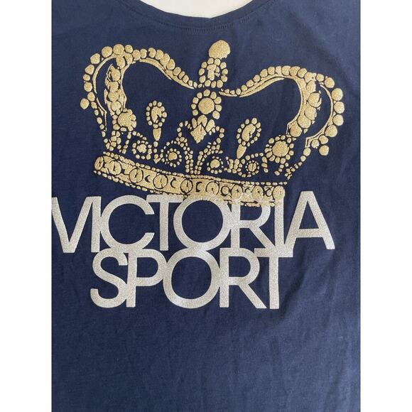 VICTORIA SECRET SPORT T-SHIRT GOLD QUEEN CROWN GRAPHIC BLUE SZ XL ATHLEISURE - Picture 7 of 10